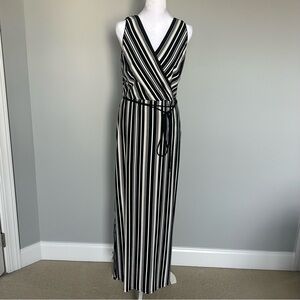 White House Black Market Black and White Striped Sleeveless Wrap Dress. Size 8.